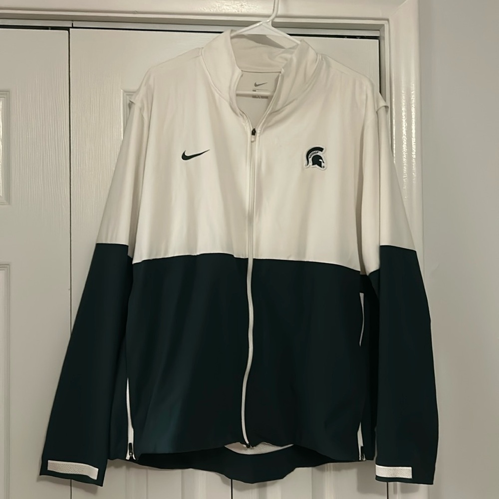 Nike White and Dark Green Colorblock Windbreaker Jacket